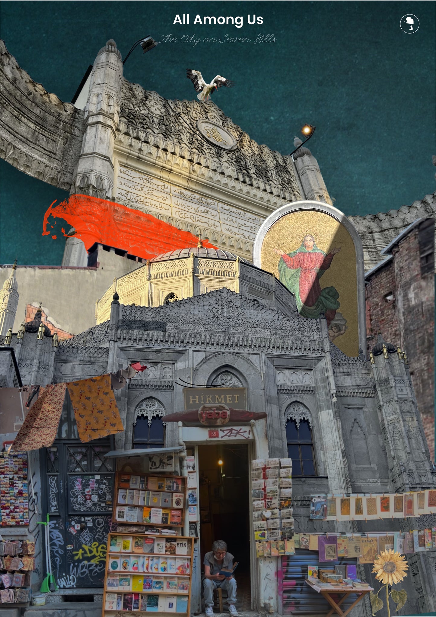 A digital art print collage depicting the cultural fabric of Istanbul, Turkey.